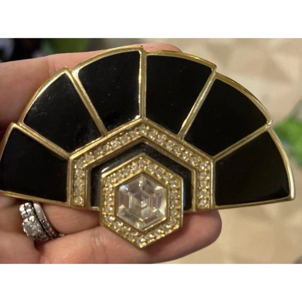 vintage Trifari Art Deco enamel Rhinestone gold tone pin Brooch statement